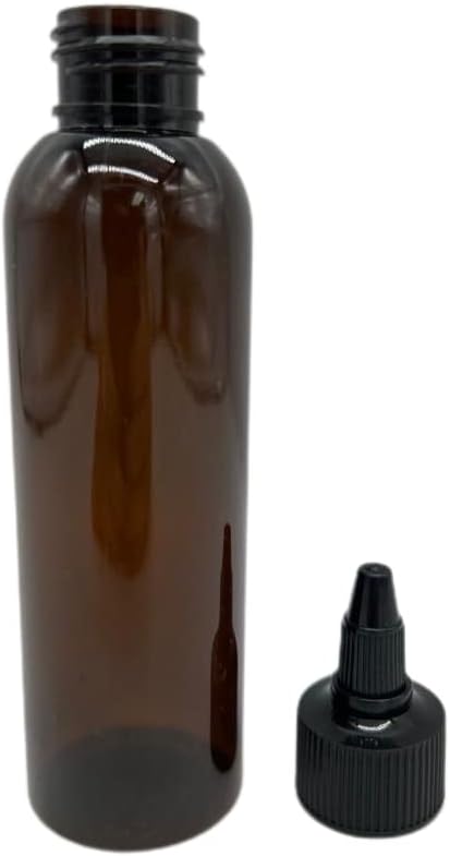 Natural Farms 4 oz Amber Cosmo Plastic Bottles -12 Pack Empty Bottle Refillable - BPA Free - Essential Oils - Aromatherapy | Black Twist Top Cap - Made in the USA