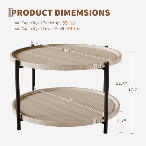 GAOMON Round Coffee Table, 2 Tier Rustic Wood Desktop with Storage Shelf, Modern Accent Tea Center Table Cocktail Tables for Living Room, Sofa Tables Home Furniture for Small Spaces, Apartment by GAOMON - Image 2