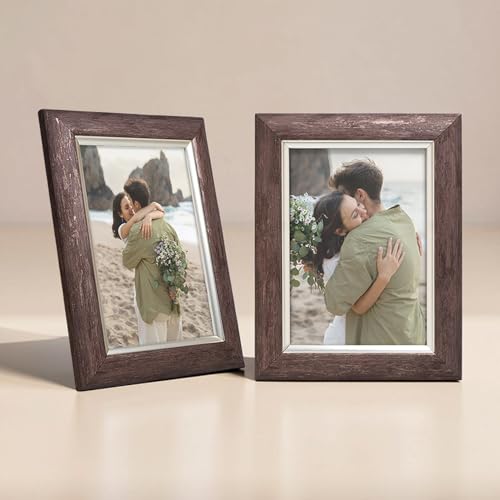 Image of GOLDEN PEACOCK Set of 2 Antique Dusty Grey 5x7 Inch Photo Frames | Elegant Wall & Tabletop Picture Frame for Home Decor and Gifting
