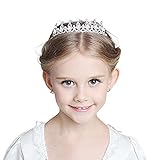 SudaTek Child Crystal Tiara Crown for Flower Girls, Pearl Princess Costume Crown