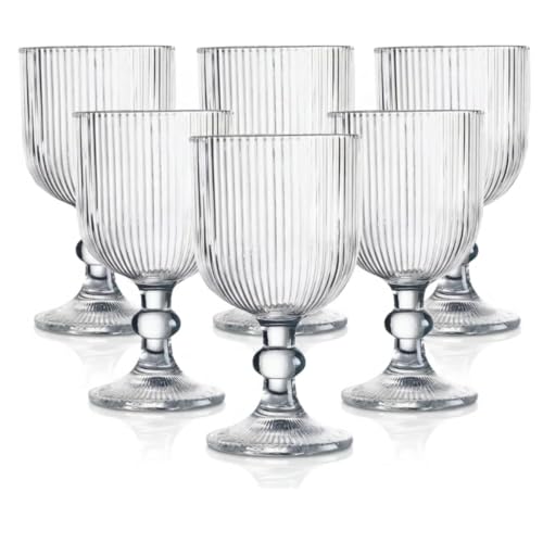 Jogo Com 6 Taças de Vidro Canelado Transparente 380ml Design Elegante Moderno e Resistente Ideal Para Suco Água Refrigerante Drinks E Café Transparente Para Cozinha Bar E Restaurante