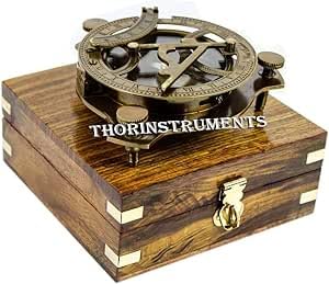 THOR INSTRUMENTS 5" Triangular Nautical Sundial Compass with Level Meter, Encased in Genuine Rosewood Anchor Inlaid Case, Maritime Decor Gift - Thumbnail 5