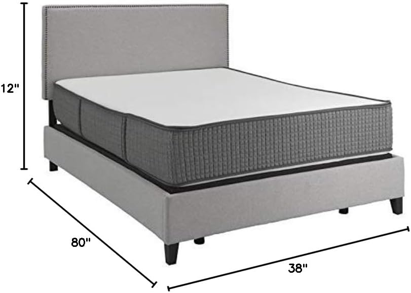 Pemberly Row Firm Flippable Twin Long Memory Foam Mattress, 12 in x 38 in x 80 in, Gel Memory Foam Layers, White and Gray Finish, Edge Support System, Cooling Properties, Transitional Style,