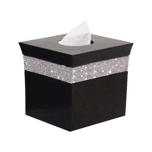nu steel Boutique Cover,Part of Our Bling Accessory Set Resin Square Facial Tissue Box Holder for Bathroom Vanity Countertops,Bedroom Dressers-Black Finish, Small
