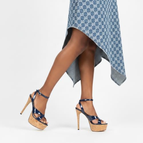 Image of Esvowido Heeled Mules for Women Cork Platform Stiletto Heels Slip on Open Toe High Heeled Sandals Crisscross Slippers Pumps Shoes