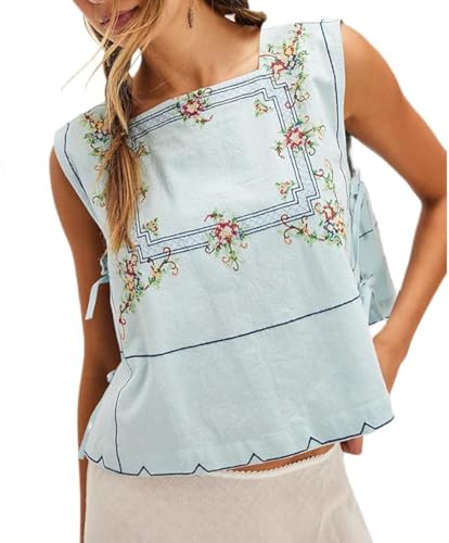 Embroidered Vest Tank Tops for Women