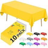 10 Pack Yellow Plastic Tablecloths for Rectangle Tables, 54 x108 Inch Plastic Table Cloths for Parties Disposable for Birthday & Weddings, Table Cover for Christmas and Festivals Party (Yellow)