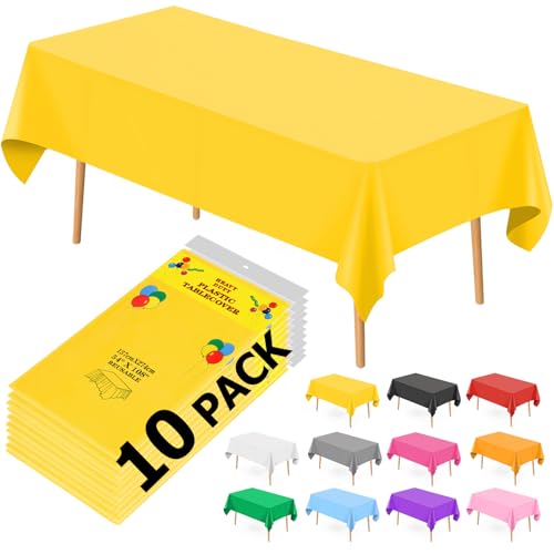 BEFANS 10 Pcs Plastic Tablecloth, 54*108 Inch Disposable Tablecloths with for Rectangle Tables, Table Cover for Christmas Party Birthday Party Wedding Decorations(Yellow)