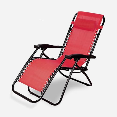 Image of Yo Green Stainless Steel Zero Gravity Chair, Lawn Chair Recliner Lounge, Portable Camping Folding Beach Chair with Removable Pillow (Carrot Red)