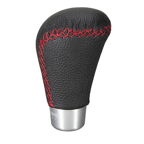 Universal Black Leather Red Thread Manual Car Gear Shift Shifter Stick