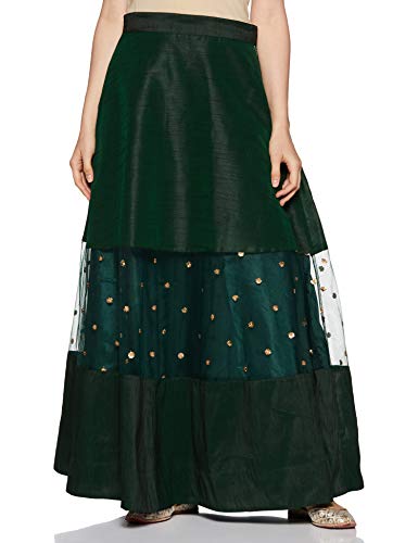 Image of studio rasa Women's Girls Dupion & Net Sequins Embroidered Panelled Skirt for Wedding Festive