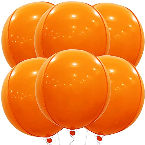 Image of KatchOn, Orange Foil Balloons - Big, 22 Inch, Pack of 6 | 4D Foil Metallic Balloon for Thanksgiving Decorations | Mylar Balloons for Basketball Party, Birthday, Wedding, Carnival, Orange Party Decor