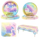 GOACRS Partygeschirr Set, 41 Stück Pappgeschirr mit Pappteller Tischdecke Servietten für 10 Gäste, Bunte Cartoon Anime Papier Teller, Party Geschirrset für Kindergeburtstagsdeko und Tischdeko Zubehör