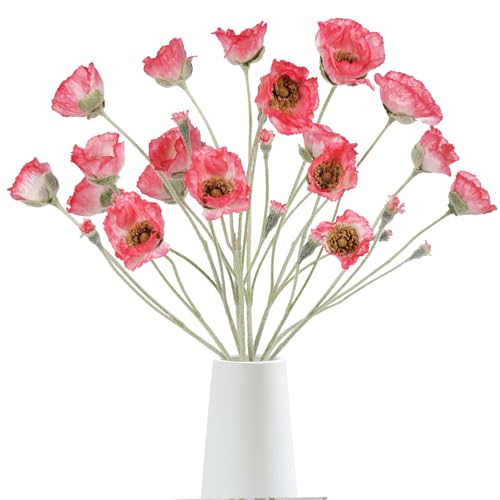 ICBOX 6 flores artificiales de amapola roja de 30 cabezas, flores de amapola de seda de 26.7 pulgadas con tallos largos flocados, flores de amapola grandes para decoración de bodas, fiestas, hogar,