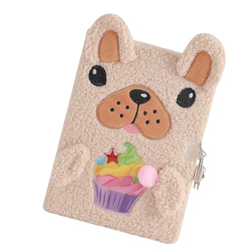 Idezek Notebook con lucchetto e chiave, diario chiuso, Simpatico diario per cani di peluche, Simpatico diario con lucchetto e chiave per ragazze, diario di peluche per cani con lucchetto per donne