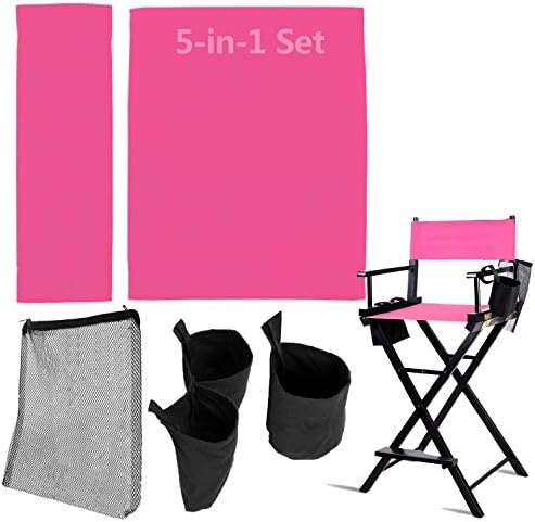 STAY GENT 5 in 1 Accessories Set for Makeup Artist Chair, (not Including Chair) Deep Pink Chair Replacement Cover Canvas, 2 Portable Side Storage Bags and Hanging Mesh Bag