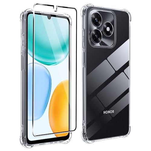 zZjoOoj Cover per Honor X5c Plus con 1 Pezzi Pellicola Vetro Temperato, Custodia Trasparente per Assorbimento degli Urti, Sottile Morbida in Silicone TPU Protettiva Case