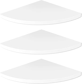3pcs/6pcs White Corner Shelf, 20cm Wood Wall Mounted Floating Corner Shelf, Minimalist Round End Floating Speaker Shelfs with Fixtures Included for Bedroom Kitchen, Living Room, Bathroom3pcs