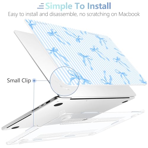 Image of MEEgoodo Case for MacBook Pro 14 inch (M5 /M4 /M3 /M2 /M1) Pro /Max 2026 2025 2024 2023 2021, Case Fit Model A3427 /A3426 /A3434 /A3112 /A3401 /A3185 /A2918 /A2992 /A2779 /A2442,Blue Stripes&Bows