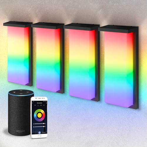ASD LED 14" Outdoor Wall Light, Smart Front Door House Sconce | RGBW, Work with Alexa, Waterproof, ETL Listed | 20W 1800LM 2700-6500K 100-277V | Exterior Lighting Fixture, Porch Lamp | Black, 4 Pack by ASD - Used condition - US$268.10