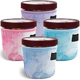 4 Pack Pint Size Ice Cream Sleeves Cozy Neoprene Cover with Spoon Holder Reusable Insulators Cream Sleeves (4 Pack B)