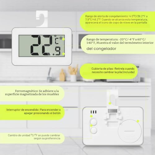 Miniatura 6 de Romon Termómetro Frigorífico Termómetro Acuario Digitale, 2 Piezas Termometro Nevera, Mini Termómetro Digital Congelador Refrigerador Impermeable, Pantalla Lcd, Función Registro Máximo Mínimo, Blanco