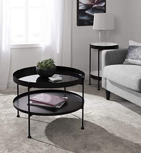 Kate and Laurel Nira Modern Round Two Tier Coffee Table; 26 Inch Diameter; Black; Decorative Glam Coffee Table for Storage and Display by Kate and Laurel - Image 2