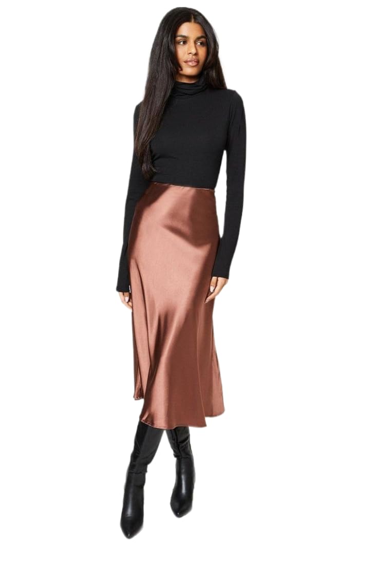 Khhalisi Midi Skirt For Women With Zipper Brown (Small) Khhalisi Midi Skirt For Women With Zipper Brown (Small)