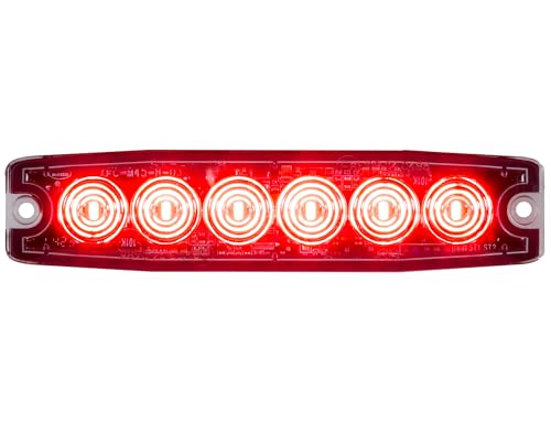 Image of Buyers Products 8892203 5 Inch Red LED Strobe Light, Ultra‑Thin Surface Mount Warning Light, 6 LEDs, 23 Flash Patterns, Aluminum Housing, IPX8 Waterproof, for Trucks and Utility Vehicles