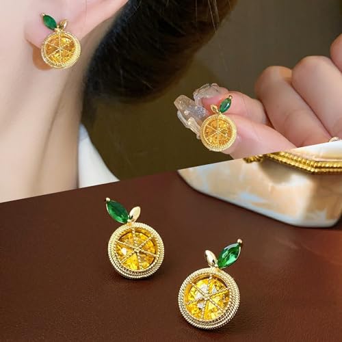 Lemon Water Diamond Earrings Cubic Zirconia Lemons Stud Earrings Exquisite Sparkling Lemon Jewelry for Women (A)4
