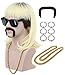 VGbeaty 70s 80s Adult Men Long Curly Black Root Blonde Mullet Mutsache Wig with Necklace and 6 Earrings Halloween Costume Cosplay Wig