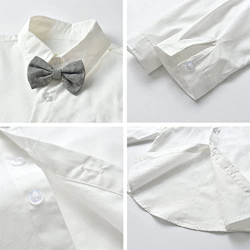 Image of SANGTREE Boys Gentleman Clothes Set, Short Sleeve Shirt with Bowtie + Suspender Pants Outfit, 3 Months - 6 Years