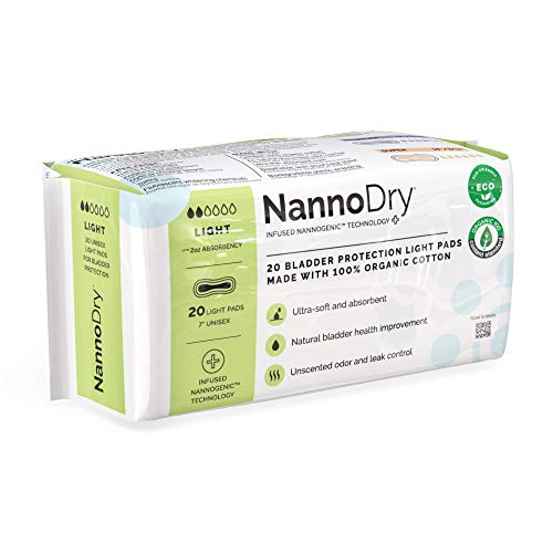 Image of Natural Incontinence Pads - Organic Cotton Bladder Leakage Pads - Nannocare Pads for Incontinent Adults - 20 Light Pads (20 Count (Pack of 4) - 7 inch Long for Light Leaks