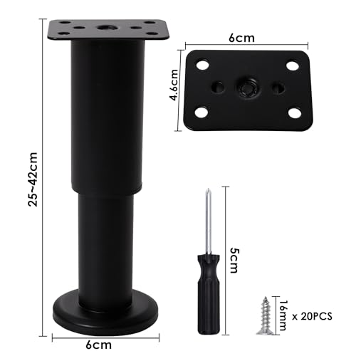 INMOZATA 4x Furniture Legs, 25-42cm Height Adjustable Legs with Screwdriver &20 Screws, Metal Sofa Legs Bed Legs Cabinet Legs - Image 2