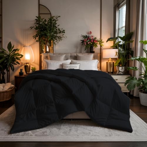 Image of Earthlycozy 500 GSM Premium Comforter - All-Season Down-Alternative, Lightweight, Breathable, Hypoallergenic and Machine Washable (Black, Single)