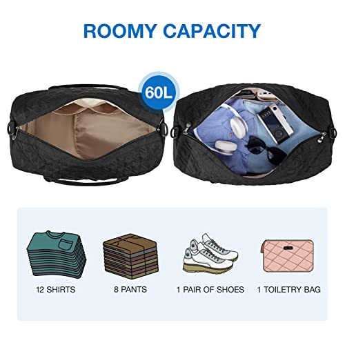 Travel Bag, Bagsmart 50L Large Duffle Bag For Men Women Carry On Weekender Overnight Bag With Shoes Compartment, Black #TOP2