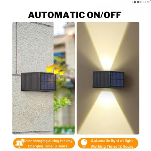 Image of Homehop Solar Light Outdoor Home Garden Dusk to Dawn Wireless Decoration | Solar Wall Lights For Outdoor Waterproof Up Down Night Lamp- Balcony, Porch, Patio and Pathway (Warm Light, ABS, Pack of 4)