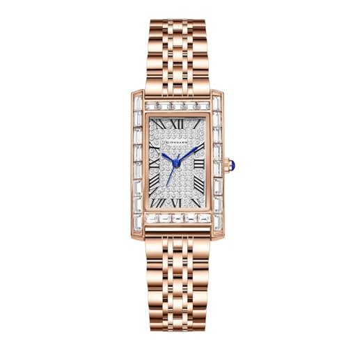 Image of Giordano Analog Quartz Watch for Women with Rectangular Dial, Crystal Studded Bezel, Roman Indices and Sparkling Dial, Leather & Stainless Steel Strap - GZ-60119