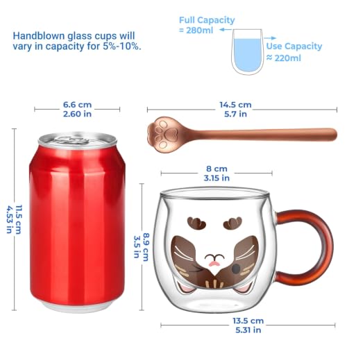 ecooe Katzen Tasse Süße Doppelwandige Gläser 280ml Latte Macchiato Gläser Cappuccino Tassen Katze Kaffeetasse Doppelwandig Kaffeeglas… – Ansicht 2