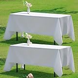 Nesthaven 2-Pack Extra Long White Table Cloth 60x126 Inch - Premium 220GSM Polyester, Wrinkle Resistant Polyester Fabric Tablecloth Bulk for Hotel & Event Decor, Hemmed Edges