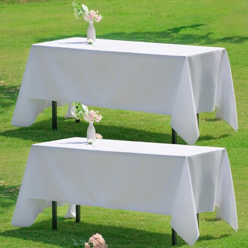 Nesthaven White Rectangle Tablecloth 60x102 Inch - Wrinkle & Stain Resistant Polyester, 2-Pack for Dining Wedding Party Buffet, Machine Washable Polyester Fabric Table Cloth 2Packs
