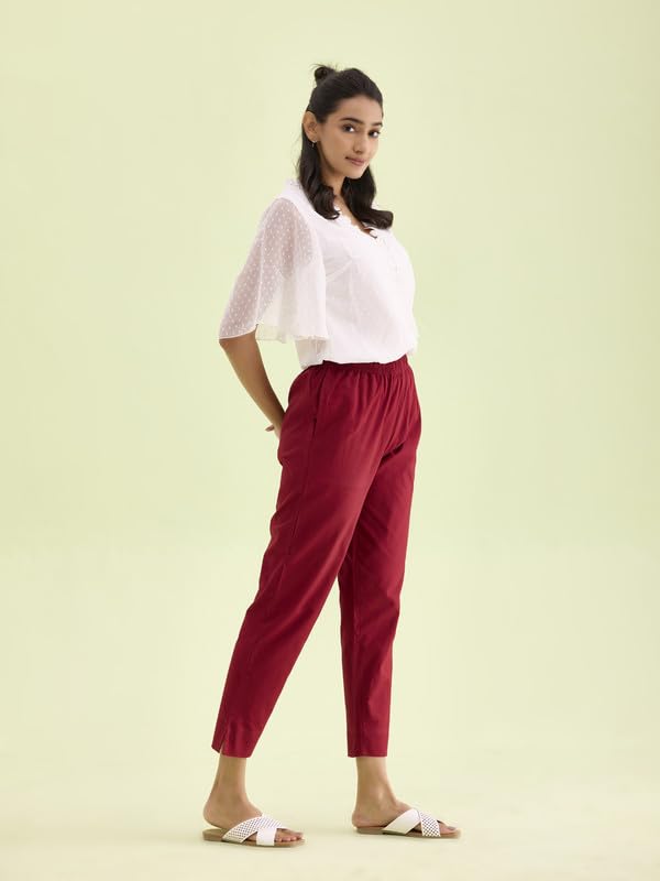 Image of GO COLORS Solid Soft Cotton Printed Pencil Pant for Women | Breathable, Side Pocket
