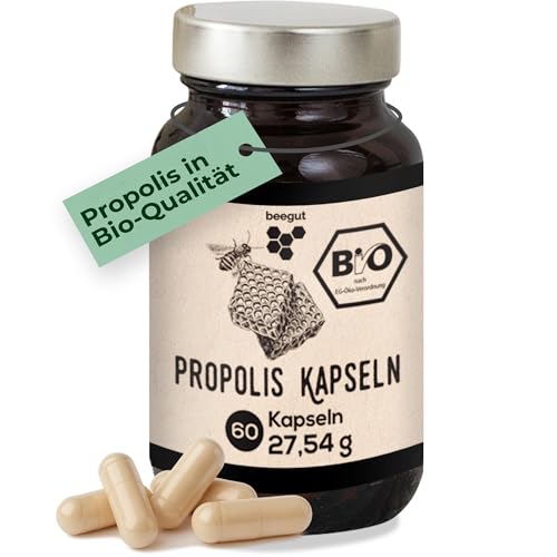 beegut BIO Propolis Kapseln, 60 Kapseln in pflanzlicher Kapselhülle mit BIO Propolis Extrakt, nachhaltige Verpackung