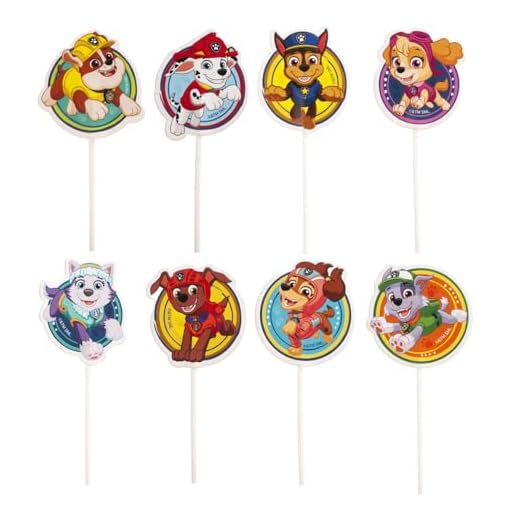 dekora - Kit para Decorar Cupcakes y tartas de la Patrulla Canina - Cake Toppers en Papel - 8 Modelos 16 Unidades
