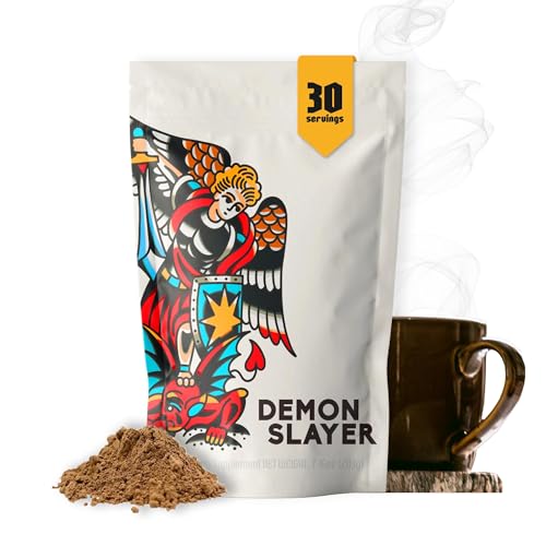 Demon Slayer Lion's Mane Mushroom Coffee Alternative | Low Caffeine with Ashwagandha, Maca, Cocoa, Turmeric, Cinnamon | Natural Energy & Focus | No Additives, Healthy Coffee Replacement