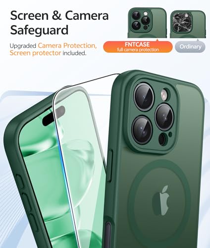 Image of FNTCASE for iPhone 16 Pro Case: [Compatible with Magsafe] Translucent Matte Cases with [Full Camera Protection] [Screen Protector] Military Grade Shockproof Protective Phone Cover - Green