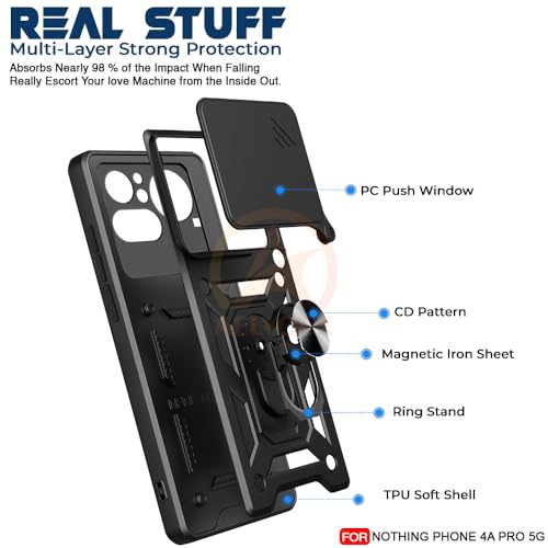 Image of Armor Bumper Back Cover Case for Nothing Phone 4A Pro 5G | Rotating Camera Cover, Ring Holder & Kickstand | Heavy Duty & 360 Degree Protection Nothing Phone 4A Pro 5G Back Cover (Black)