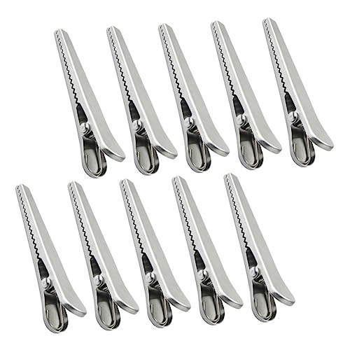 DOITOOL 10pcs Stainless Steel Alligator Clip Sealer Kitchen Resealable Keeping Chip Bag Dish Food Snacks Bread Freezer Reusable Bag Clips Household Sealing Clamps Sealing Clips Silver