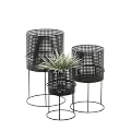 CosmoLiving by Cosmopolitan Metal Indoor Outdoor Planter Geometric Cutout Large Planter Pot with Circular Removeable Stands, Set of 3 Planters 23", 19", 15"H, Black