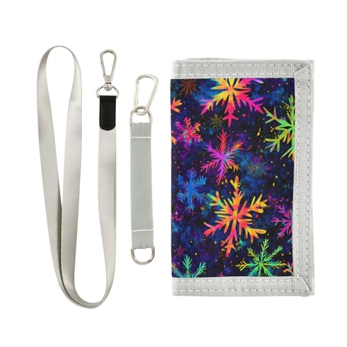 ALAZA Kids Wallets for Boys Girls Toddler Trifold Wallet Children Small Neon Snowflake with Zipper Coin Pocket